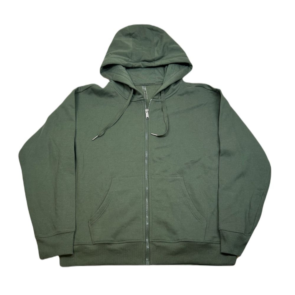 Calvin Klein Performance Fleece Hoodie Womens Medium Thyme Green Logo Stripe Zip